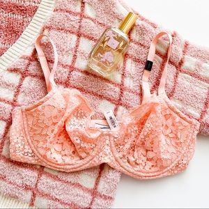 Victoria’s Secret Coral Pink Lace Unlined Demi Bra